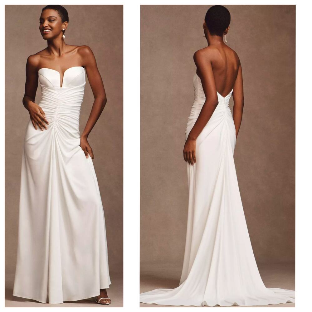 BHLDN Simone Wedding Dress 16 Strapless Ruched Mermaid Bridal Gown